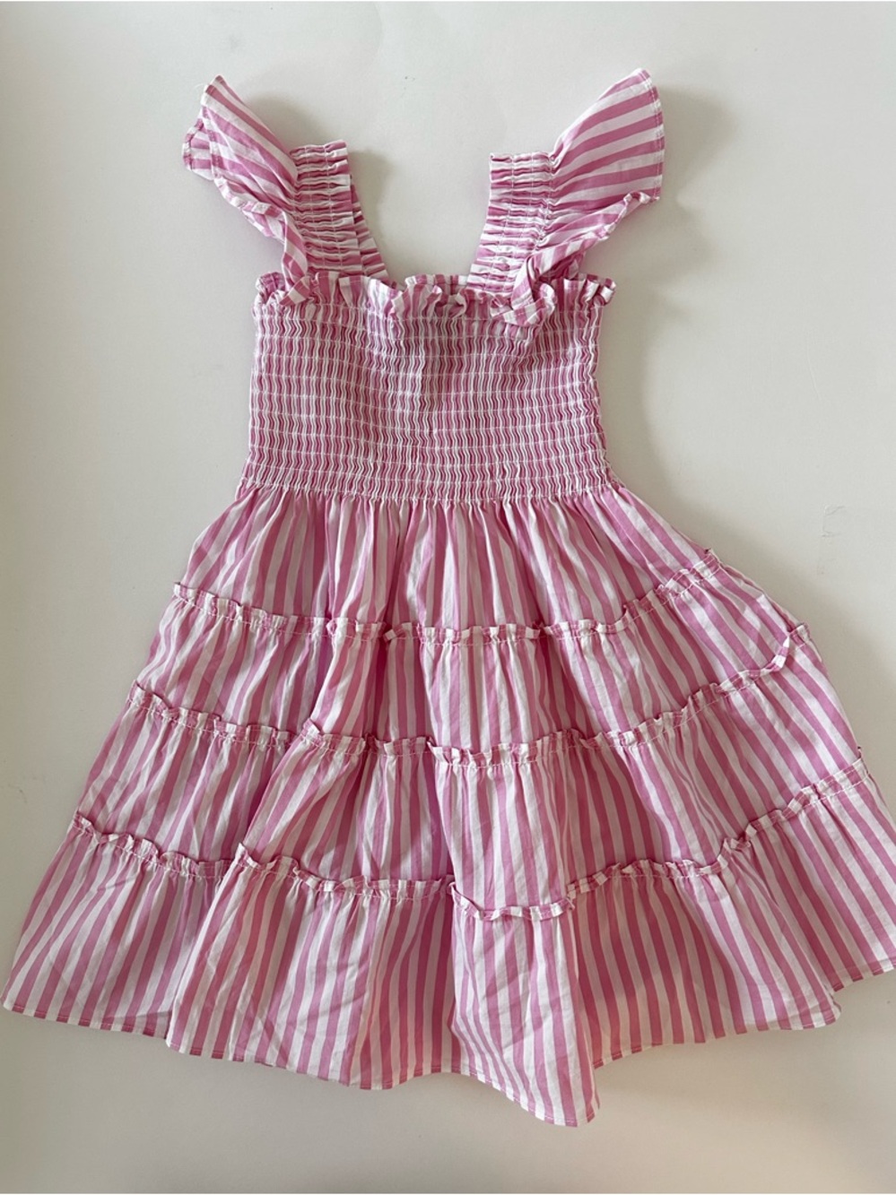 Hill House Tiny Ellie Nap Dress, 3/4T, Pink And White Stripes, Flutter Sleeves